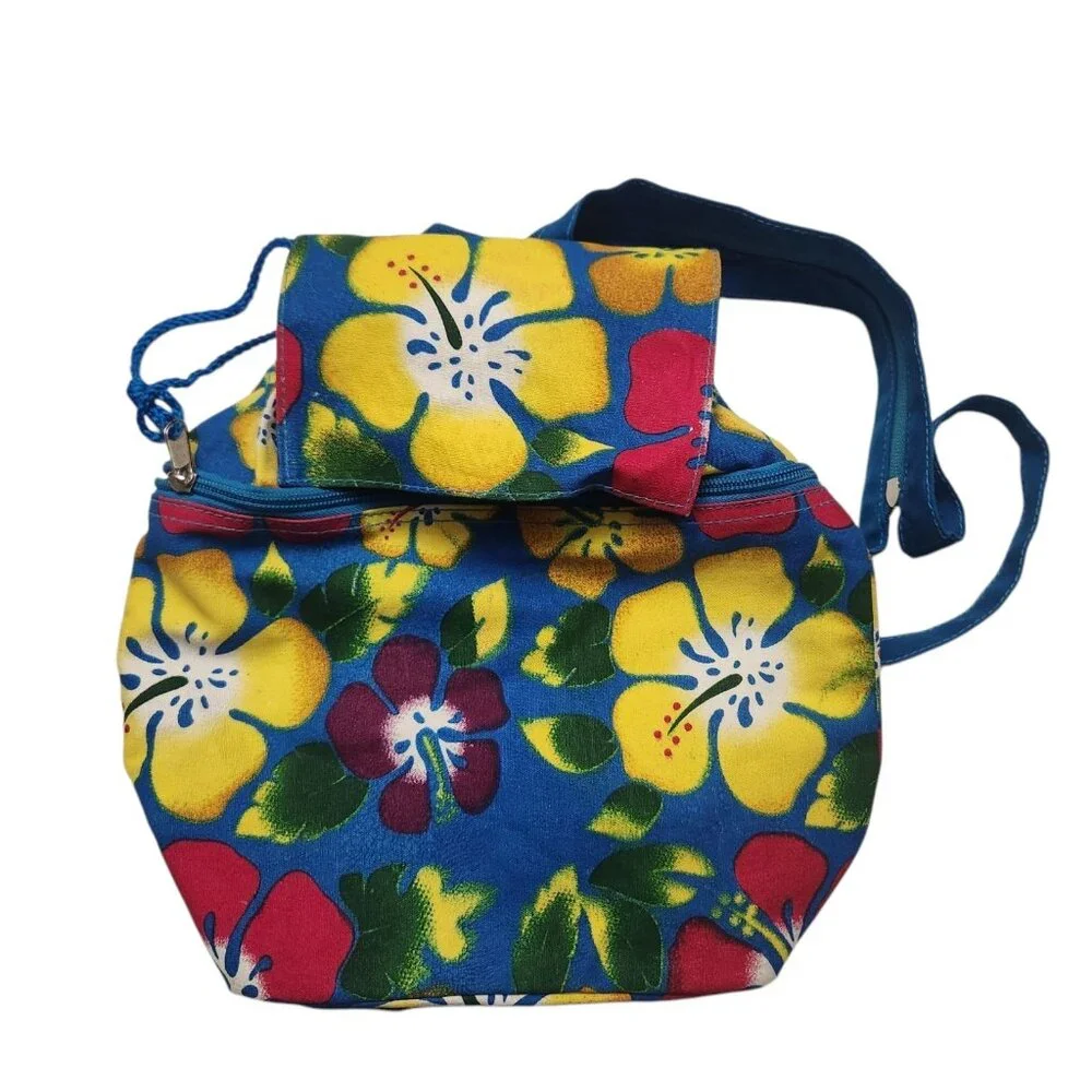 Backpack Purse Hibiscus Hawaiian Flower Print Boho Drawstring Adjustable Strap